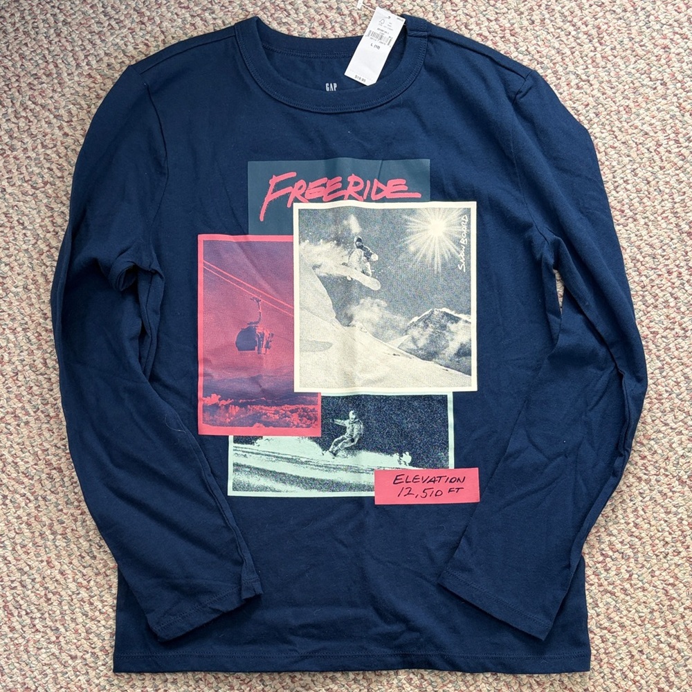 GAP Navy Freeride Graphic Long Sleeve Shirt
